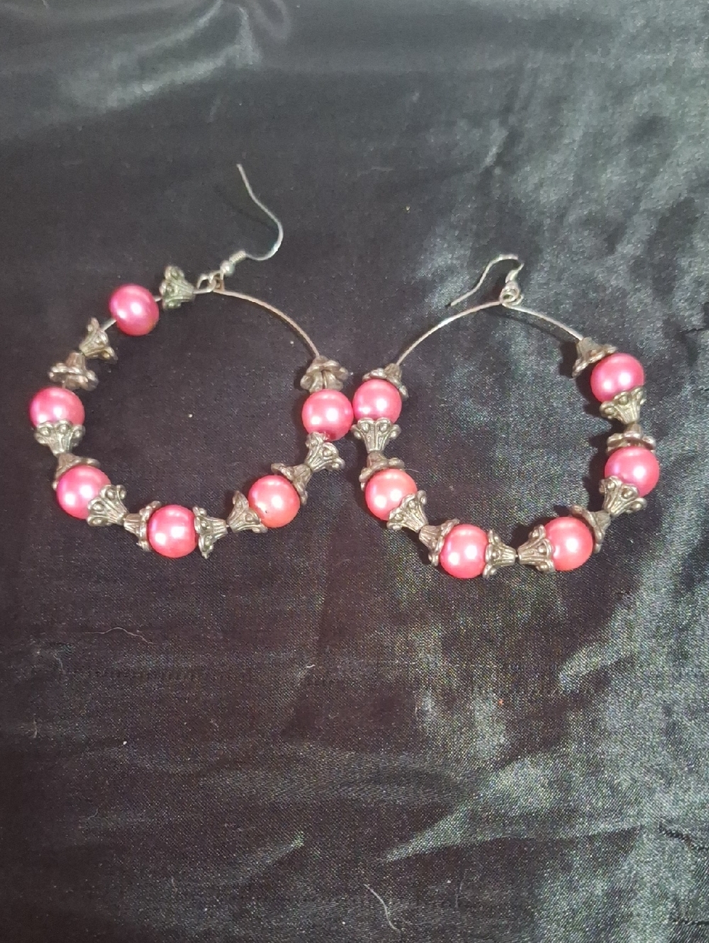 Pink Beaded Hoop Earrings - Women Jewelry